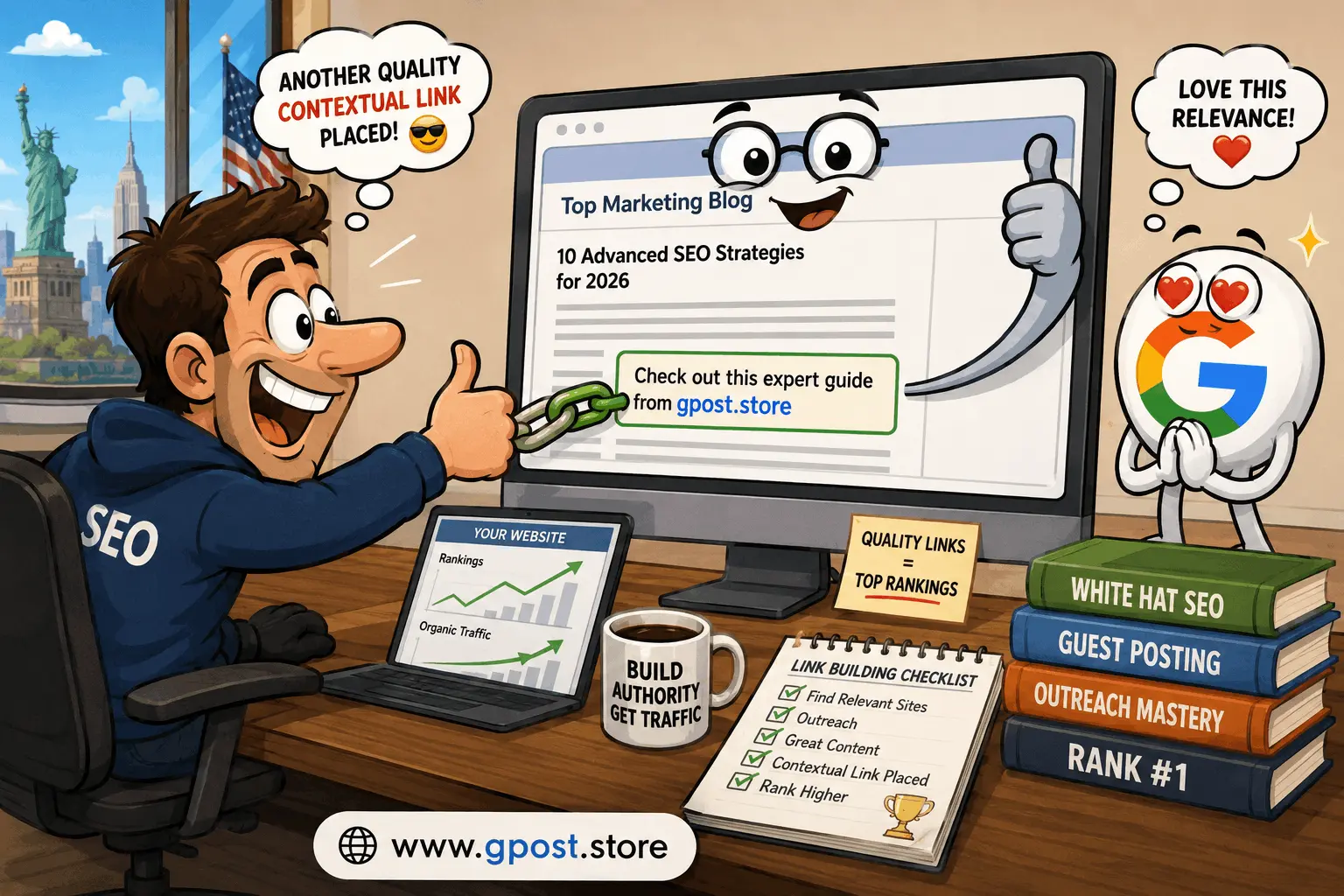 Affordable contextual link building service USA process diagram showing guest posting outreach and backlink placement workflow