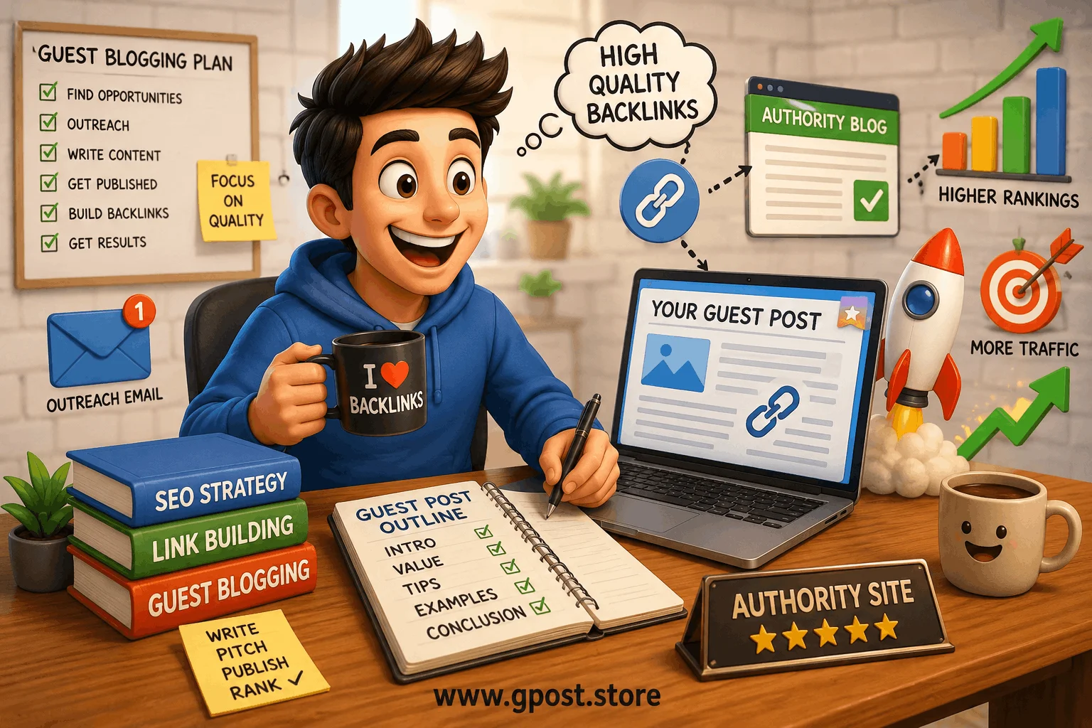 Content writing for guest posts SEO strategy illustration