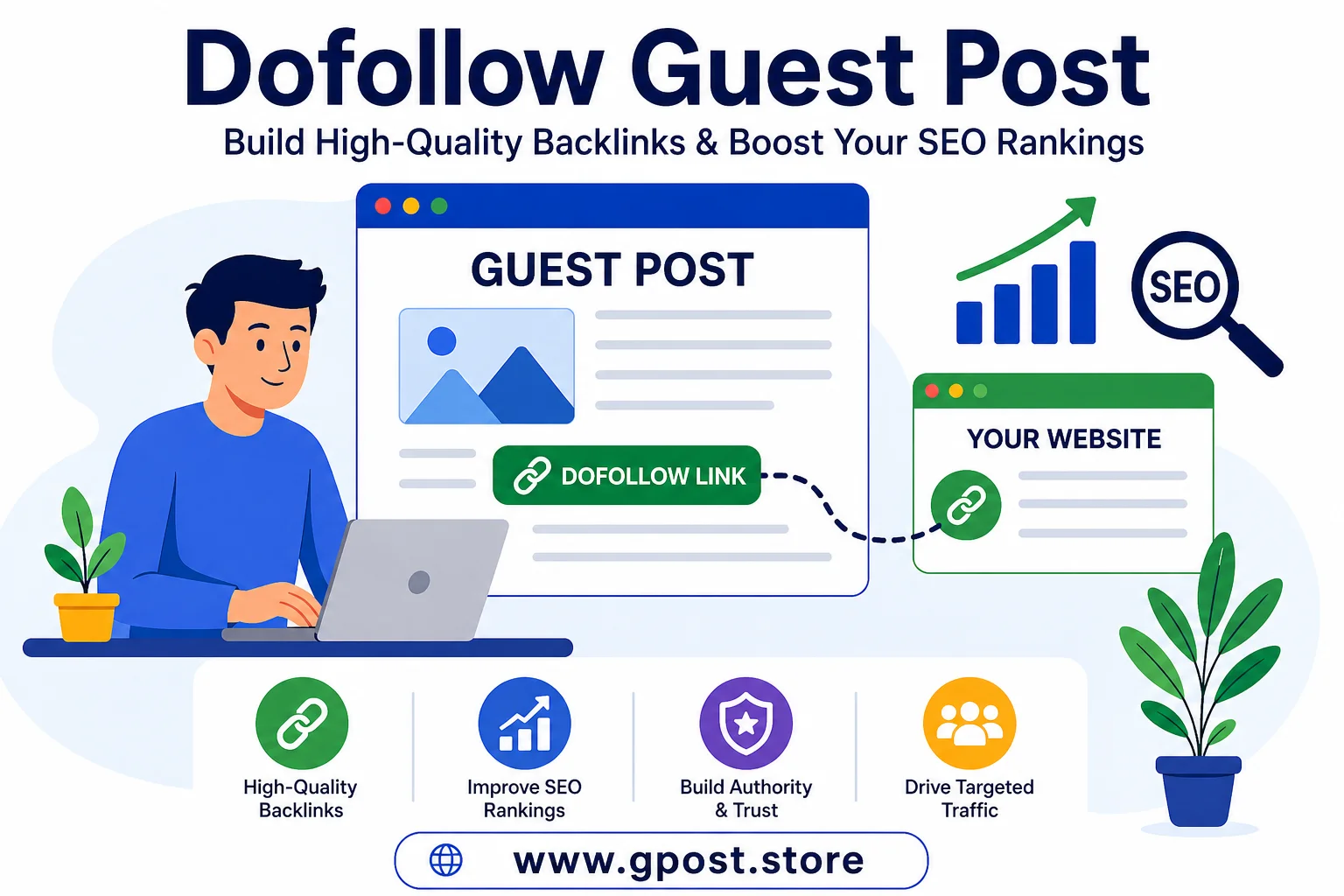 dofollow guest post SEO backlinks strategy illustration