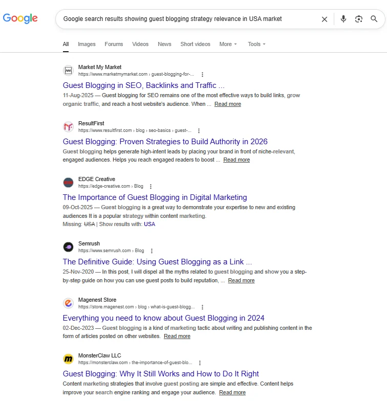 Google SERP Guest Blogging Strategy USA