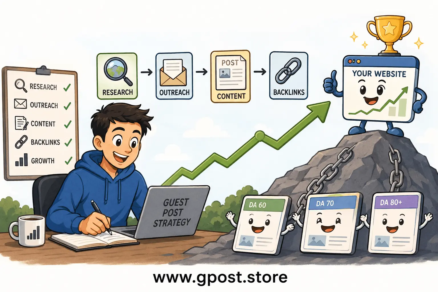 Guest posting SEO strategy workflow for backlinks and authority building