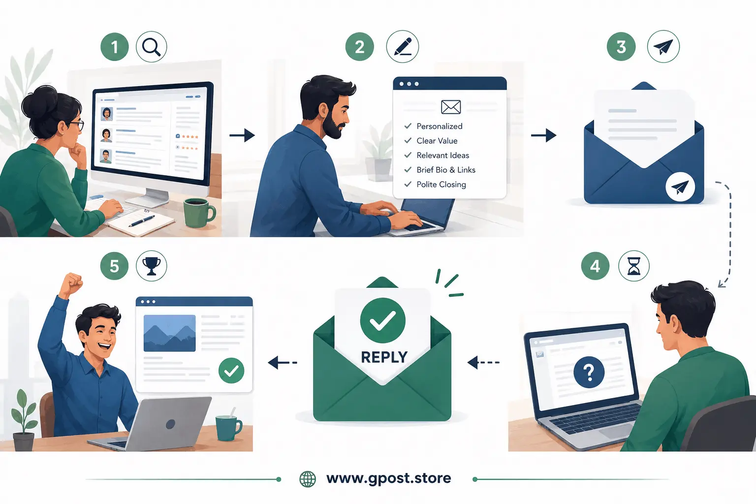 Guest post pitch email outreach strategy workflow diagram