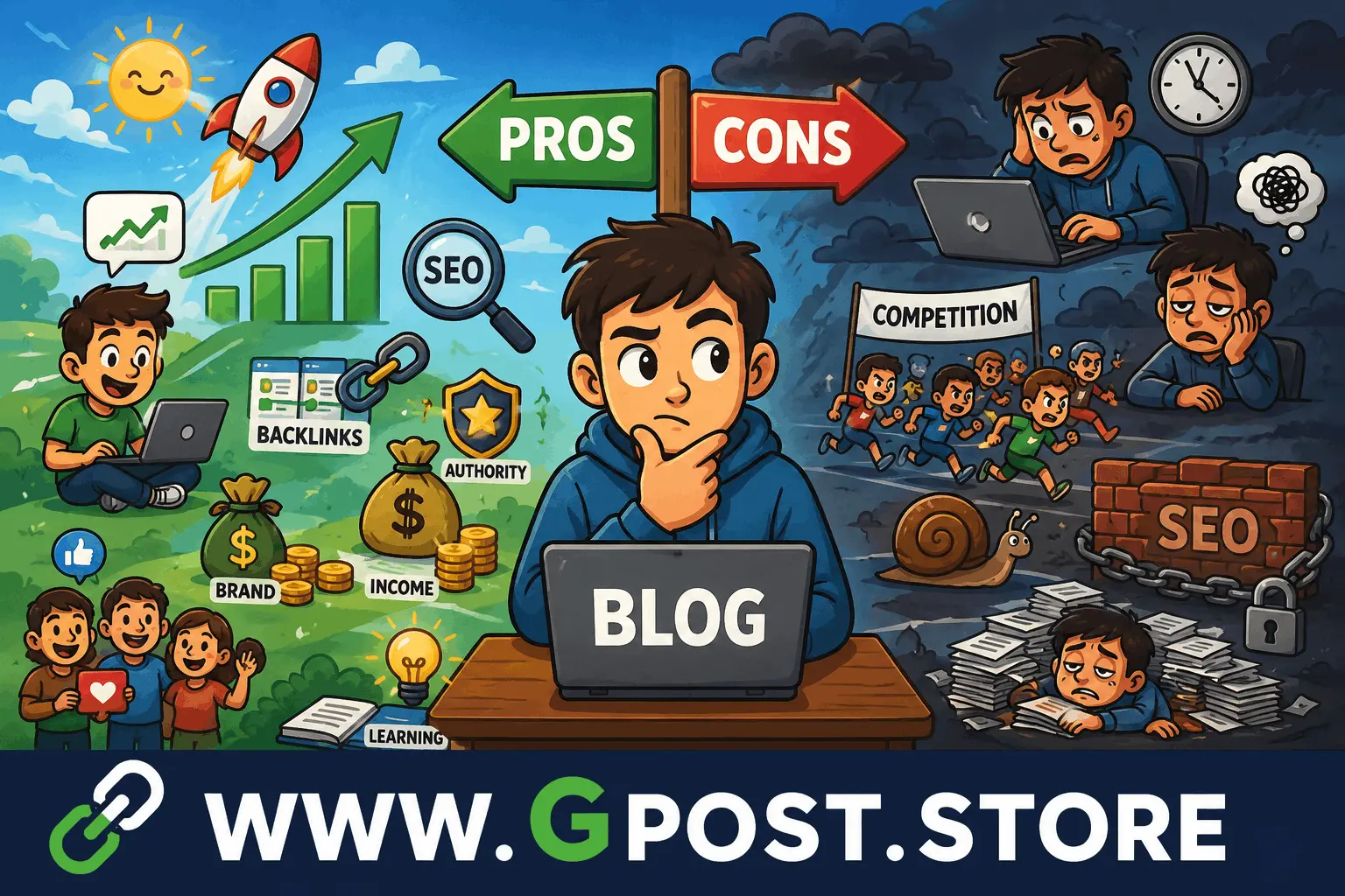 Pros and cons of blogging SEO benefits explanation