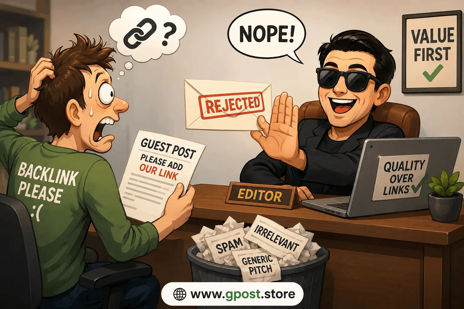Why guest post pitches get rejected process diagram for outreach and backlink strategy